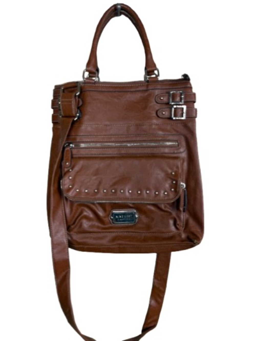 Nine West Brown Leather Bag with Studded Front Pocket